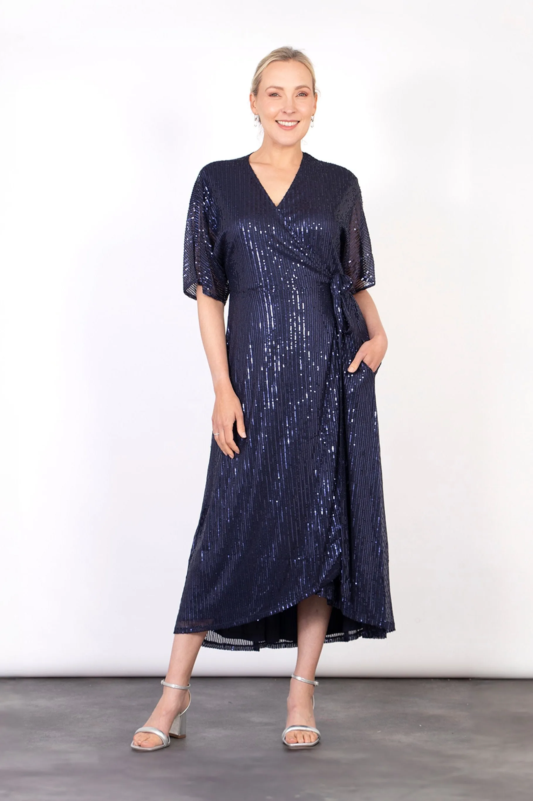 Liv Wrap Dress - Navy Blue, Sequin