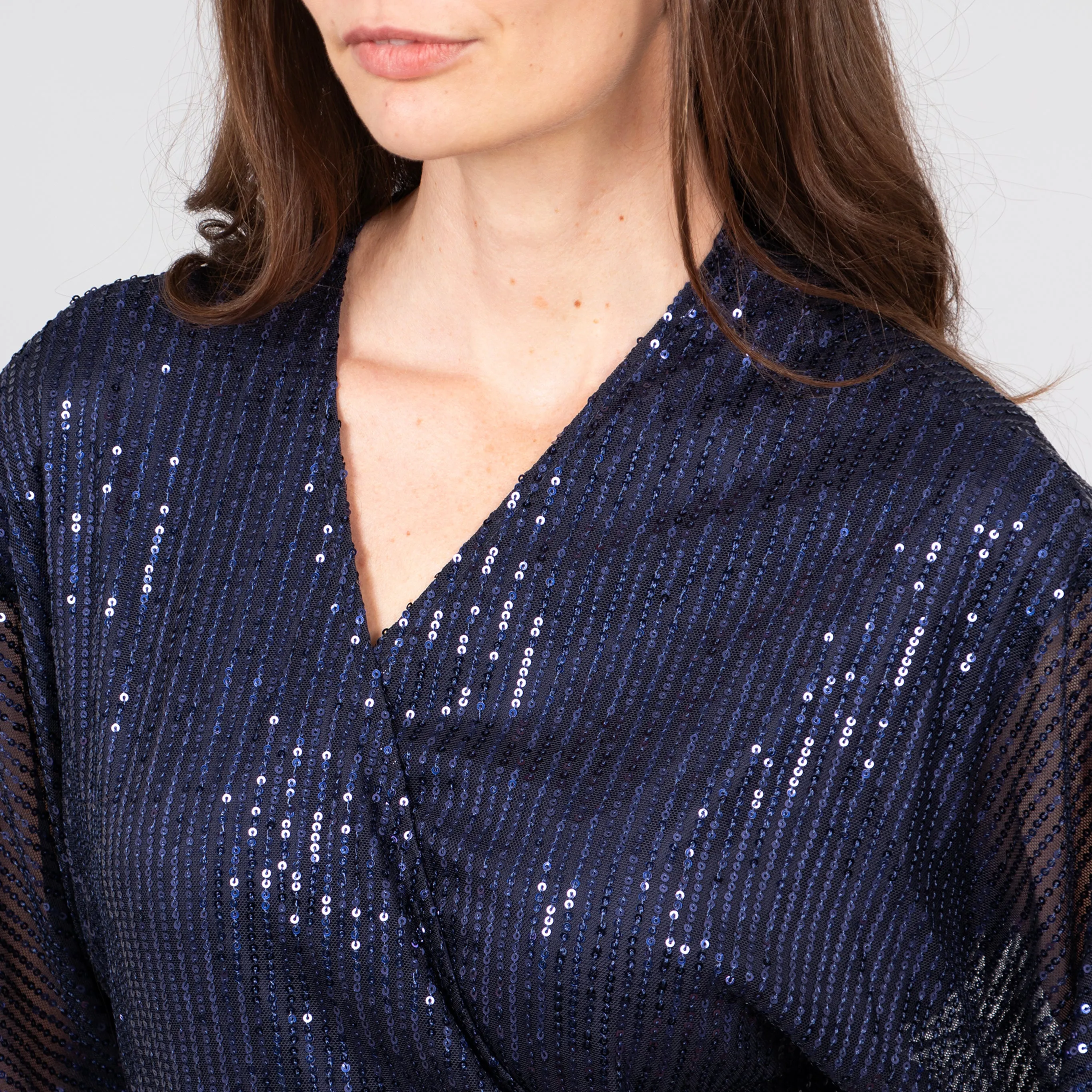 Liv Wrap Dress - Navy Blue, Sequin