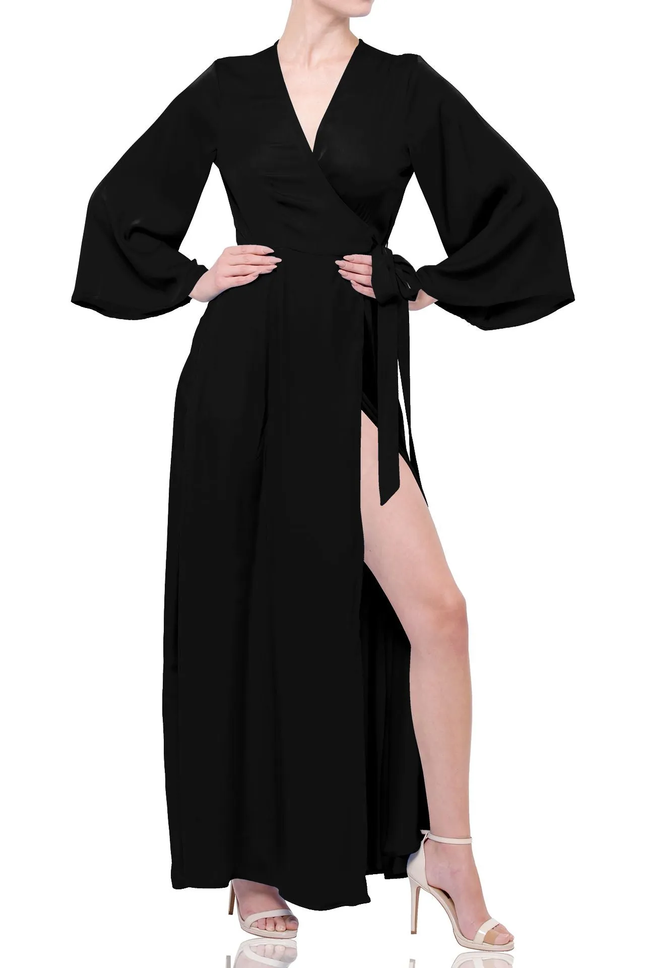 Long Sleeve Long Wrap Dress