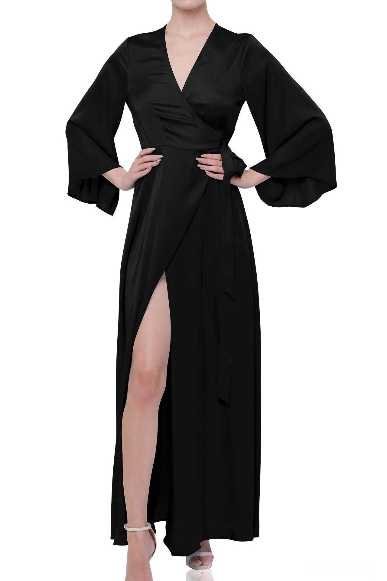 Long Sleeve Long Wrap Dress