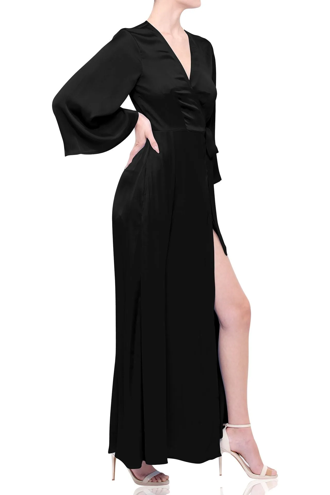 Long Sleeve Long Wrap Dress