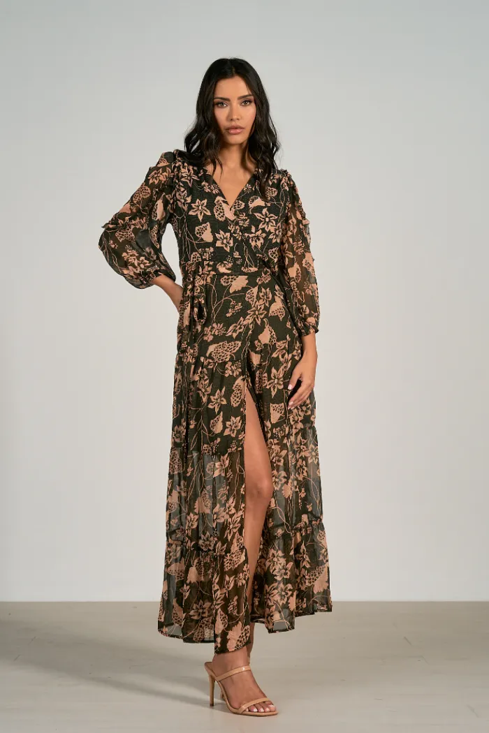 Long Sleeve Wrap Maxi Dress