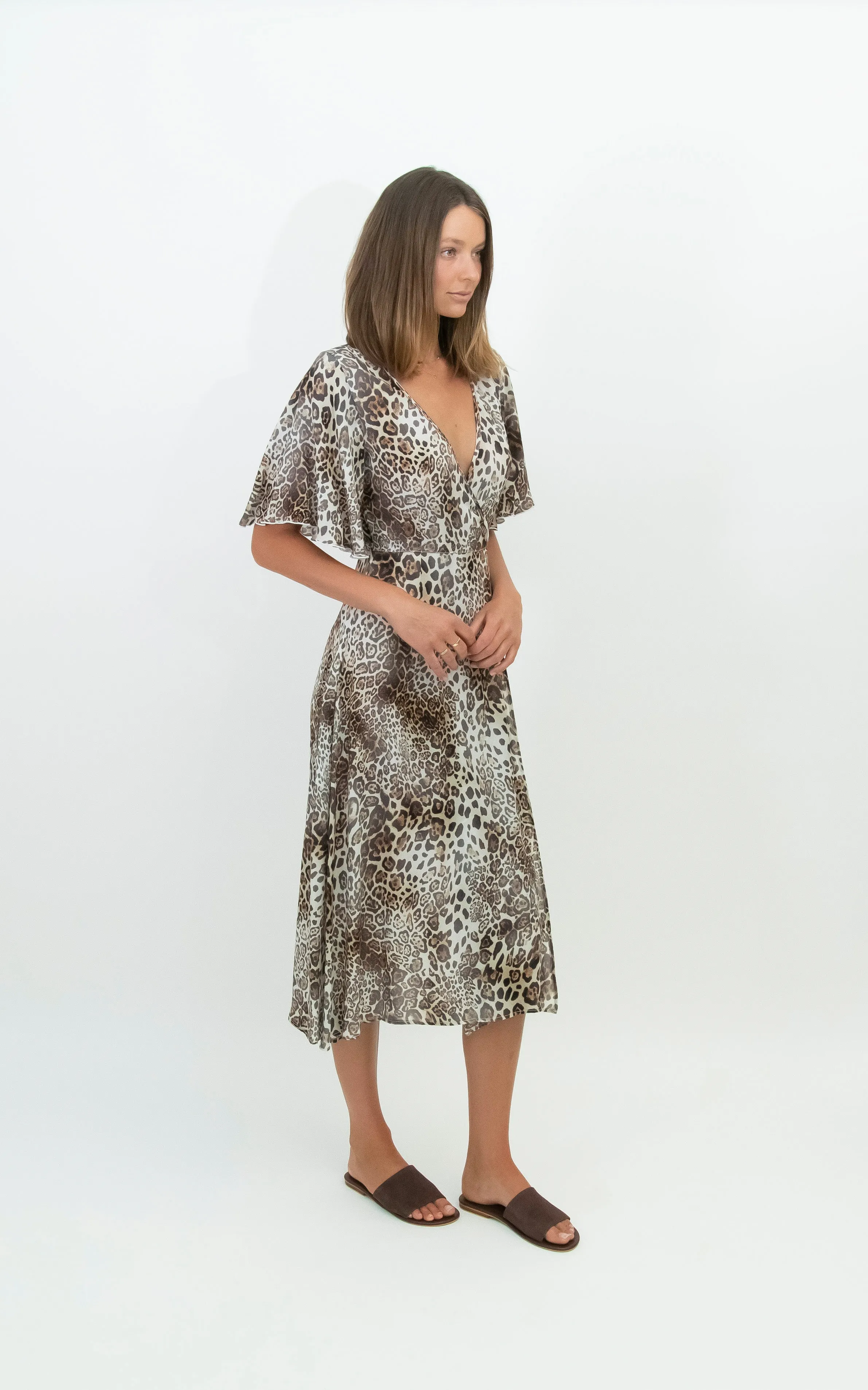 Longline Drift Wrap Dress | Leopard print surplus fabric