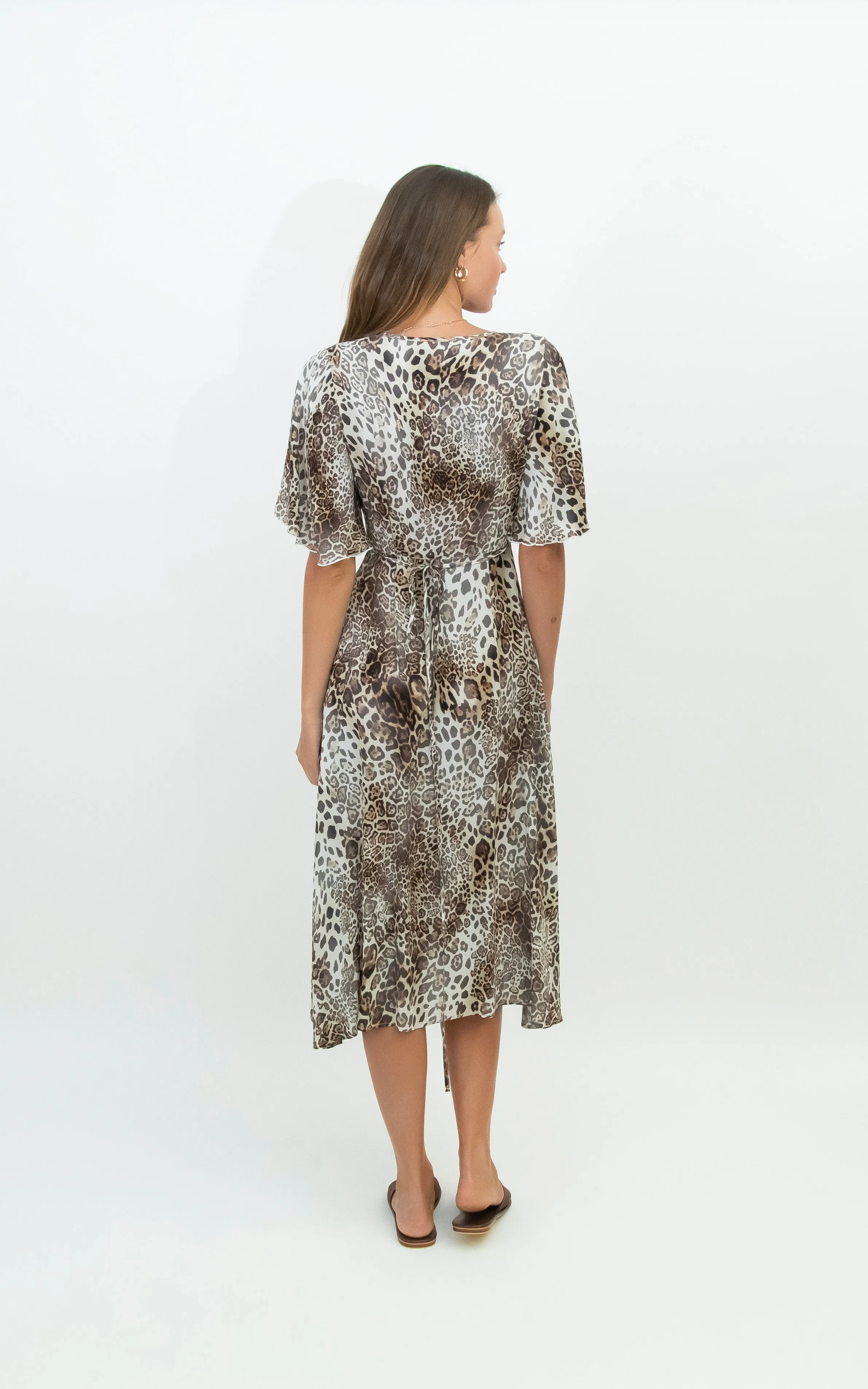 Longline Drift Wrap Dress | Leopard print surplus fabric