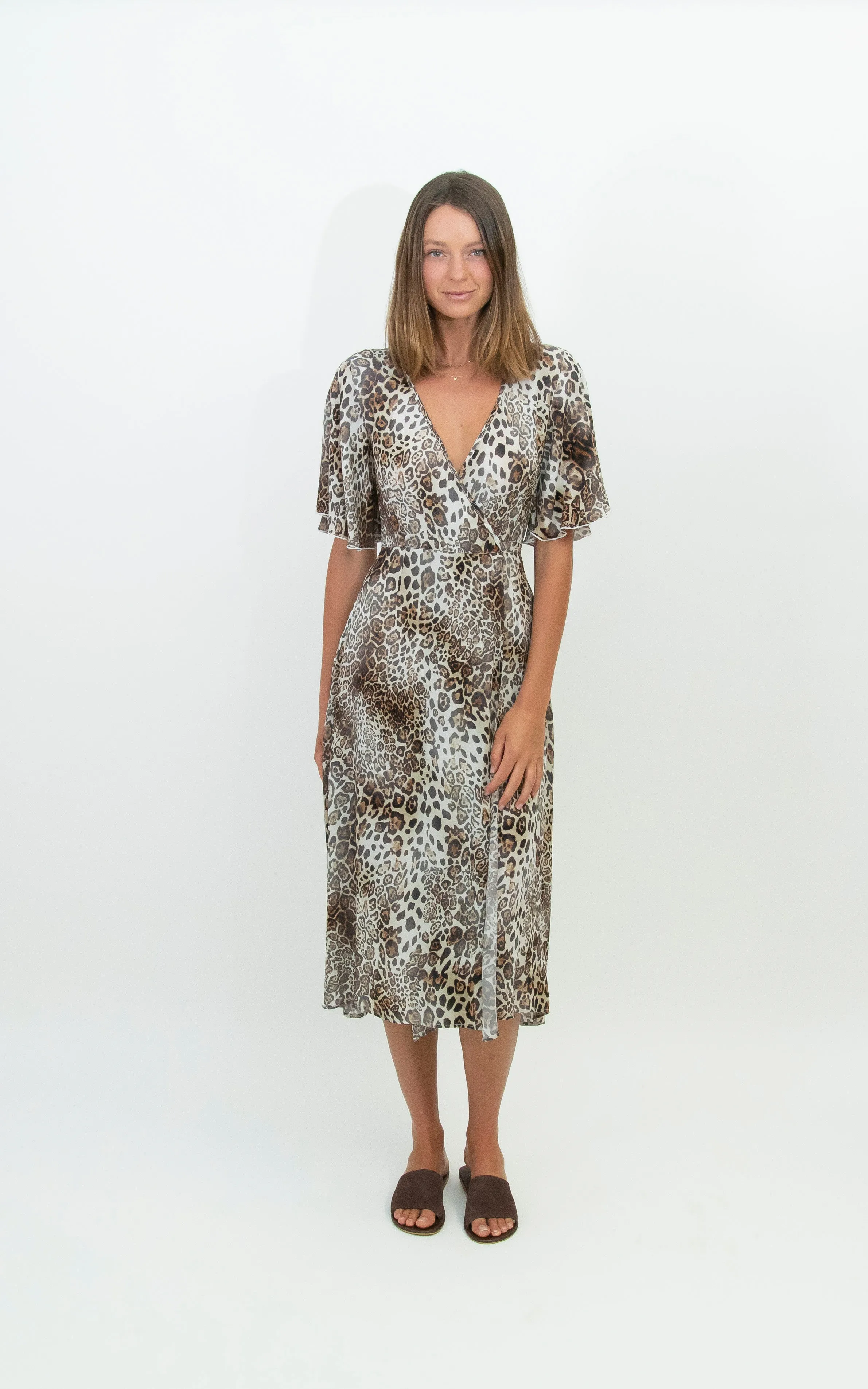 Longline Drift Wrap Dress | Leopard print surplus fabric