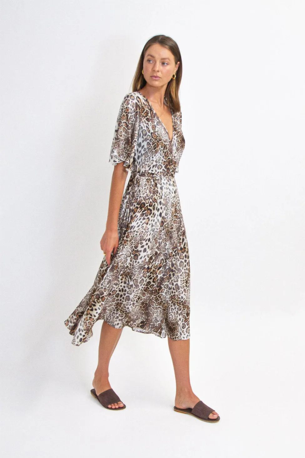 Longline Drift Wrap Dress | Leopard print surplus fabric