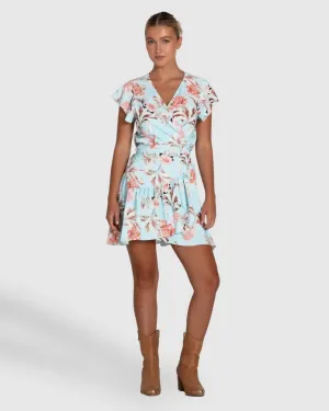 Love Shack Mini Wrap Dress - Light Blue