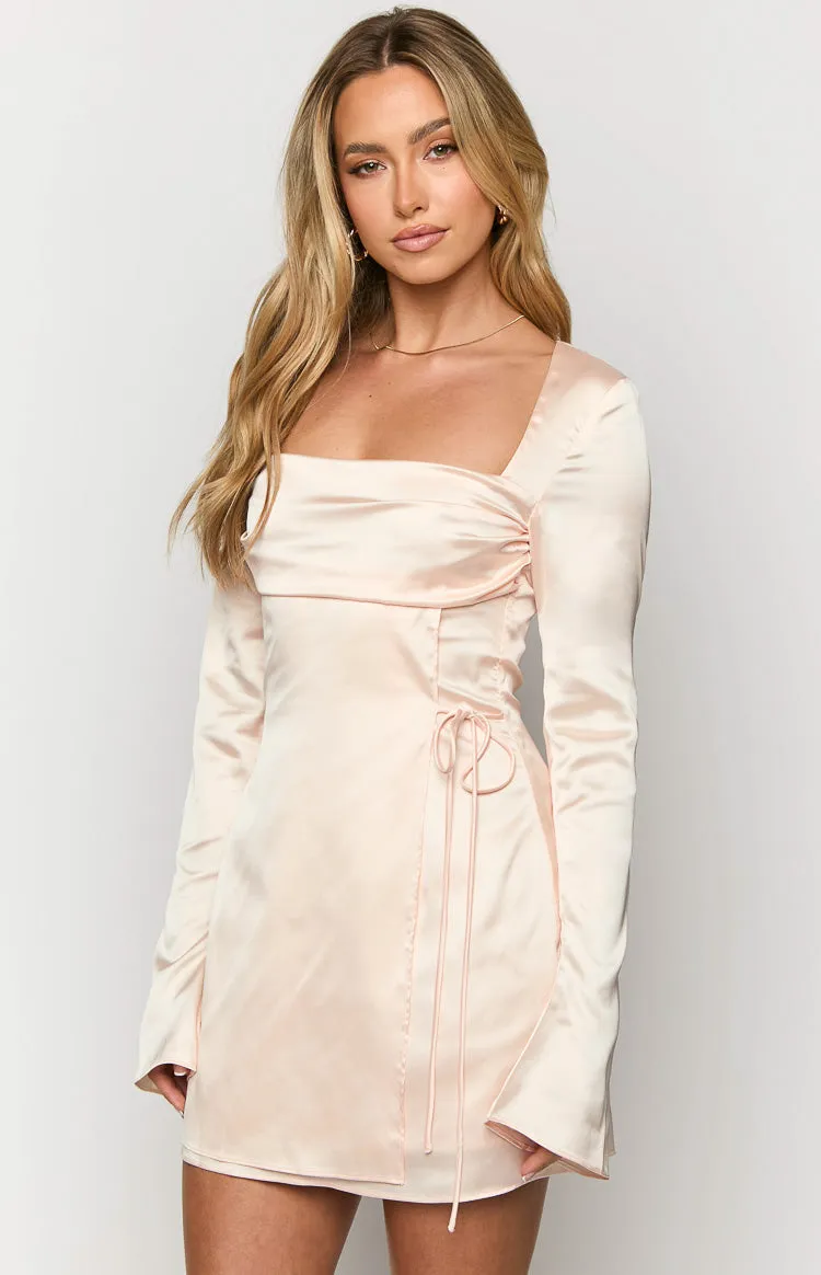 Lucy Cream Satin Long Sleeve Mini Dress