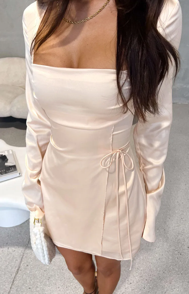 Lucy Cream Satin Long Sleeve Mini Dress