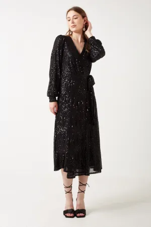 Marc Angelo Sequin Wrap Midi Dress