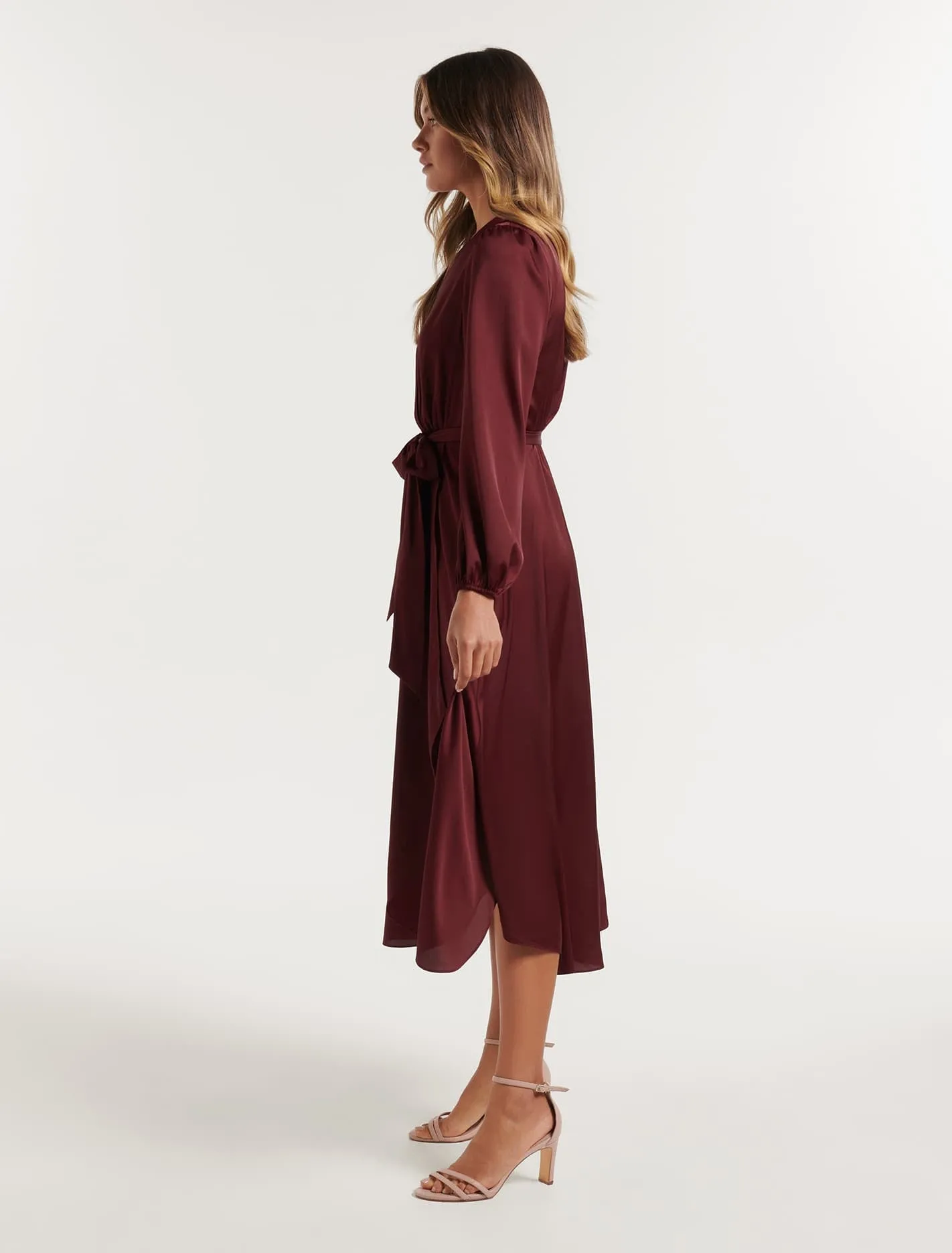 Marilyn Satin Wrap Midi Dress