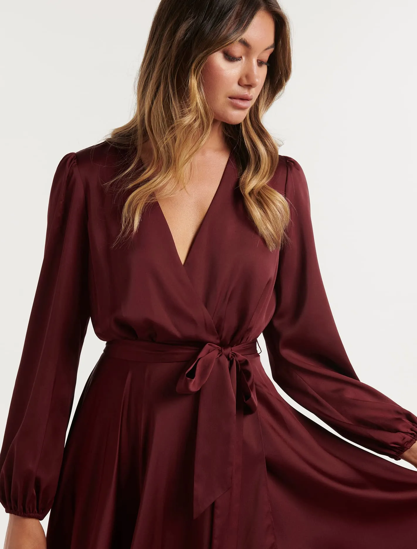 Marilyn Satin Wrap Midi Dress