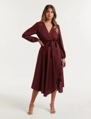 Marilyn Satin Wrap Midi Dress