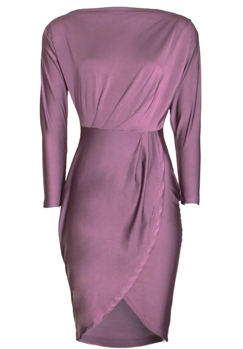 Mauve Relaxed Shoulder Wrapped Midi Dress