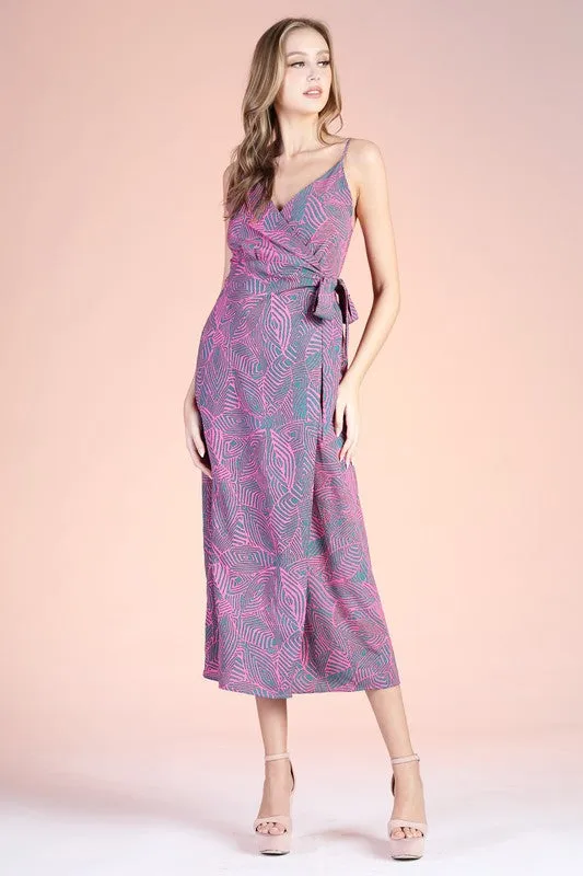 Mayan Leaf Cami Wrap Ankle Maxi Dress