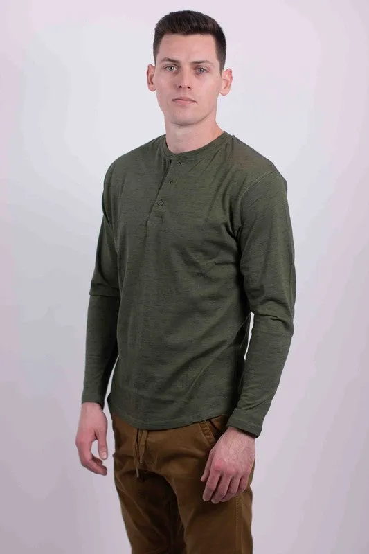 Men's Black Long Sleeves Henley T-shirt