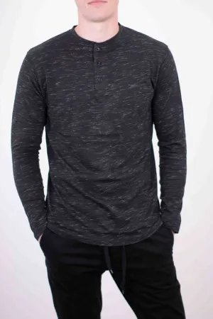 Men's Black Long Sleeves Henley T-shirt