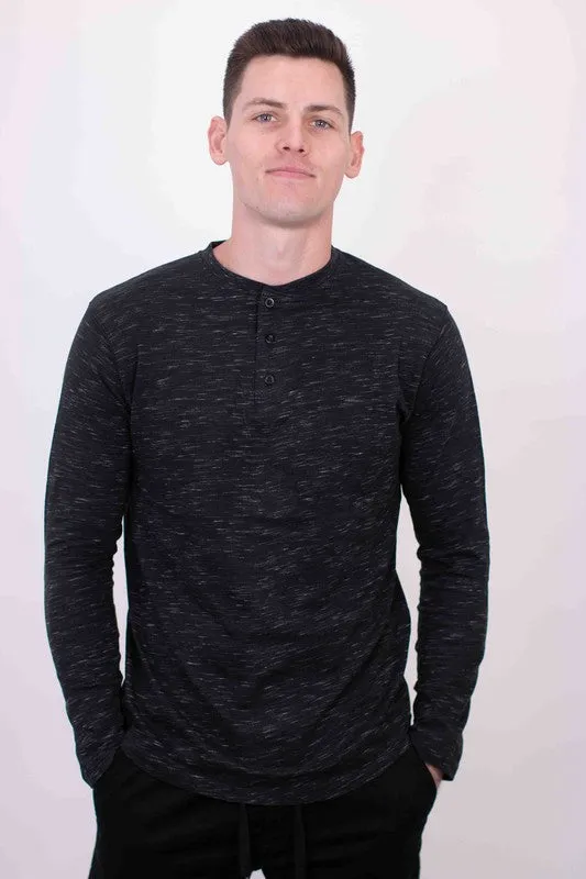 Men's Black Long Sleeves Henley T-shirt