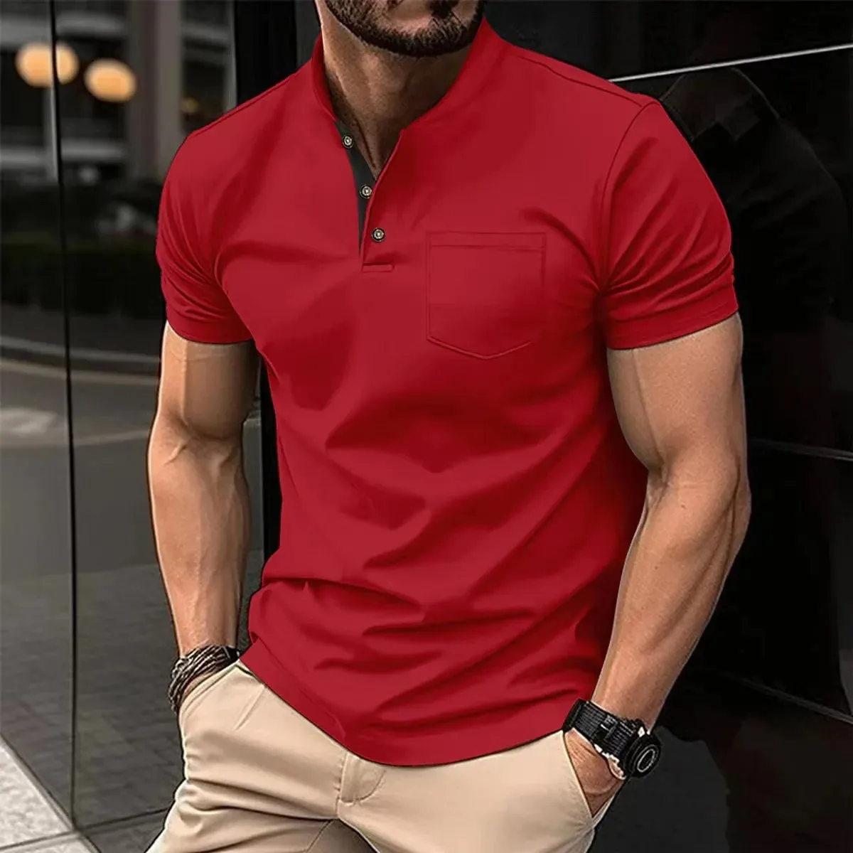 Men's Breathable Summer Polo T-Shirt – Lightweight, Moisture-Wicking, Casual Short Sleeve Henley Collar Shirt