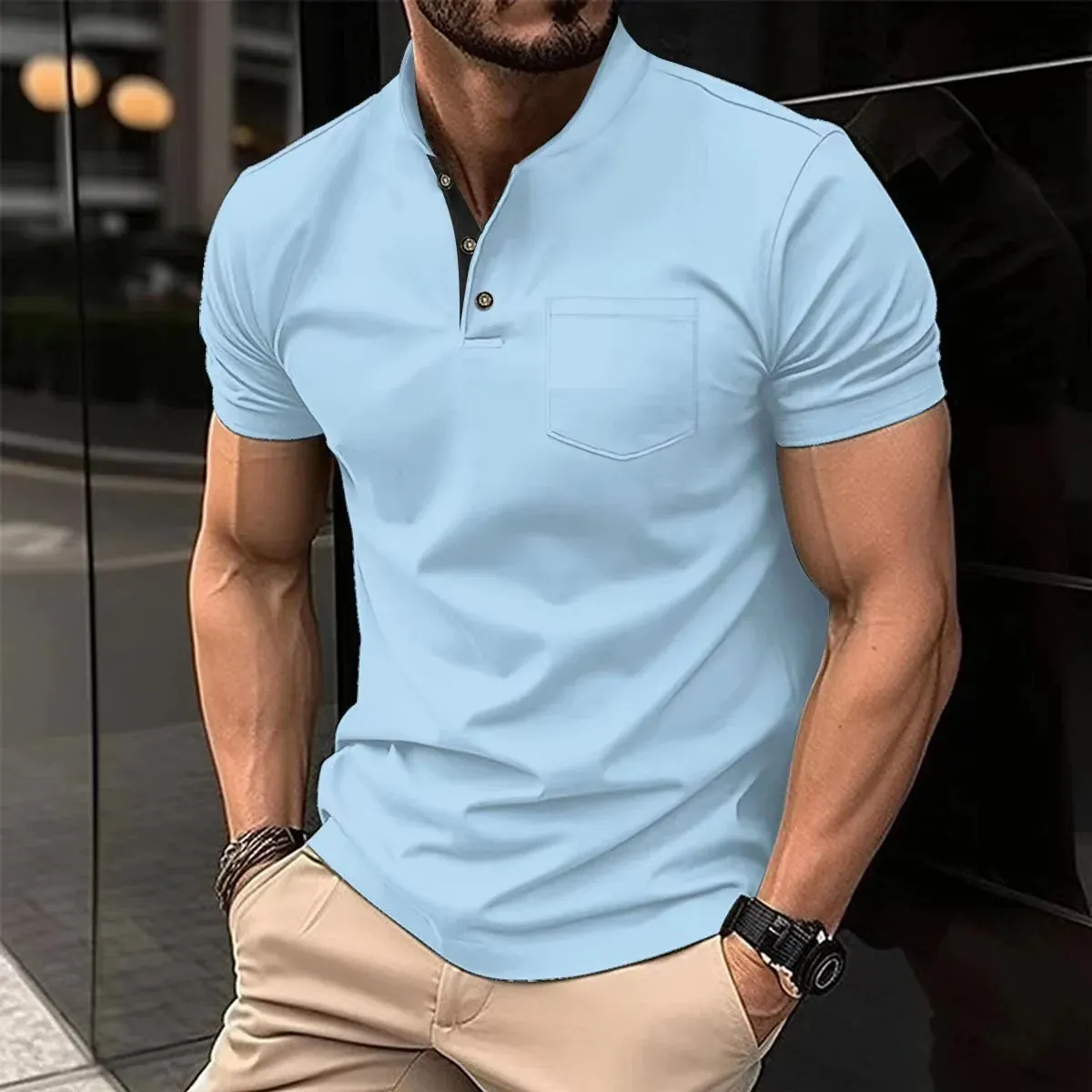 Men's Breathable Summer Polo T-Shirt – Lightweight, Moisture-Wicking, Casual Short Sleeve Henley Collar Shirt