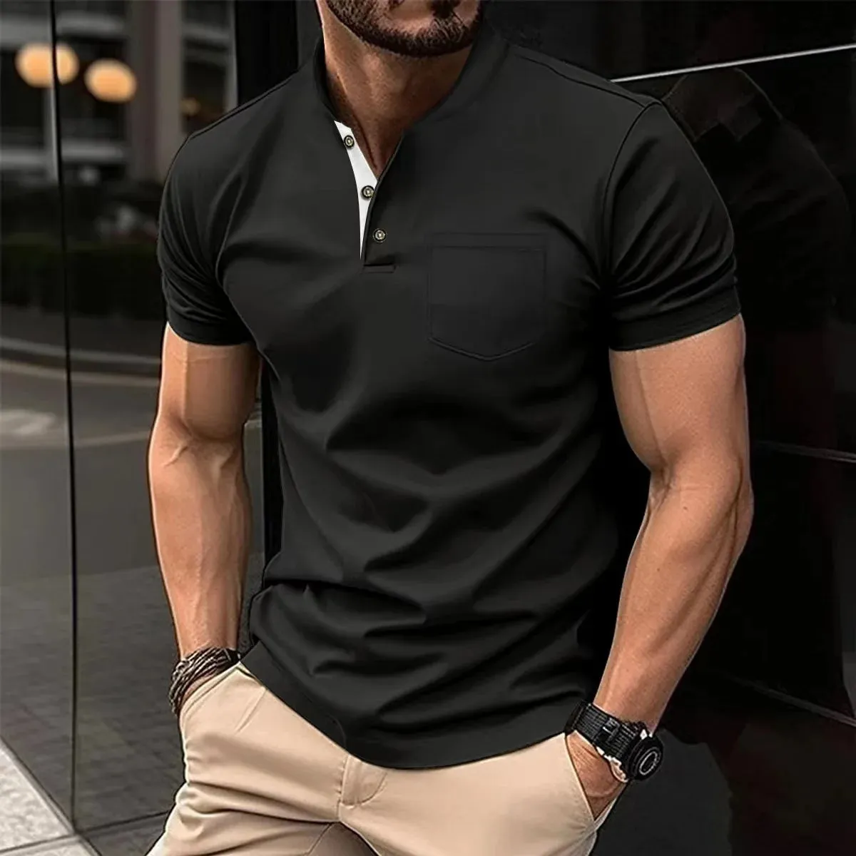 Men's Breathable Summer Polo T-Shirt – Lightweight, Moisture-Wicking, Casual Short Sleeve Henley Collar Shirt