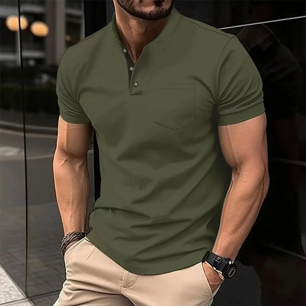 Men's Breathable Summer Polo T-Shirt – Lightweight, Moisture-Wicking, Casual Short Sleeve Henley Collar Shirt