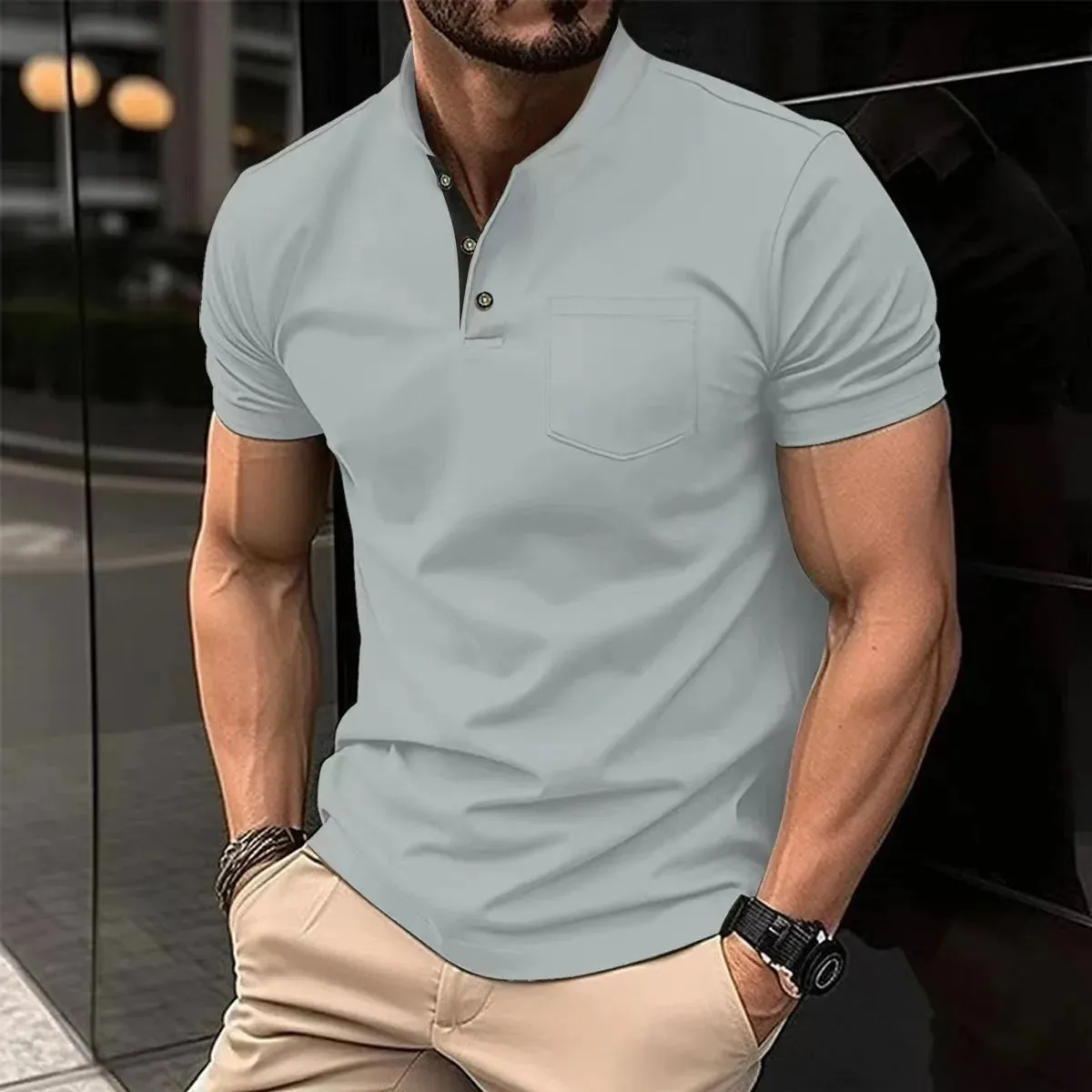 Men's Breathable Summer Polo T-Shirt – Lightweight, Moisture-Wicking, Casual Short Sleeve Henley Collar Shirt