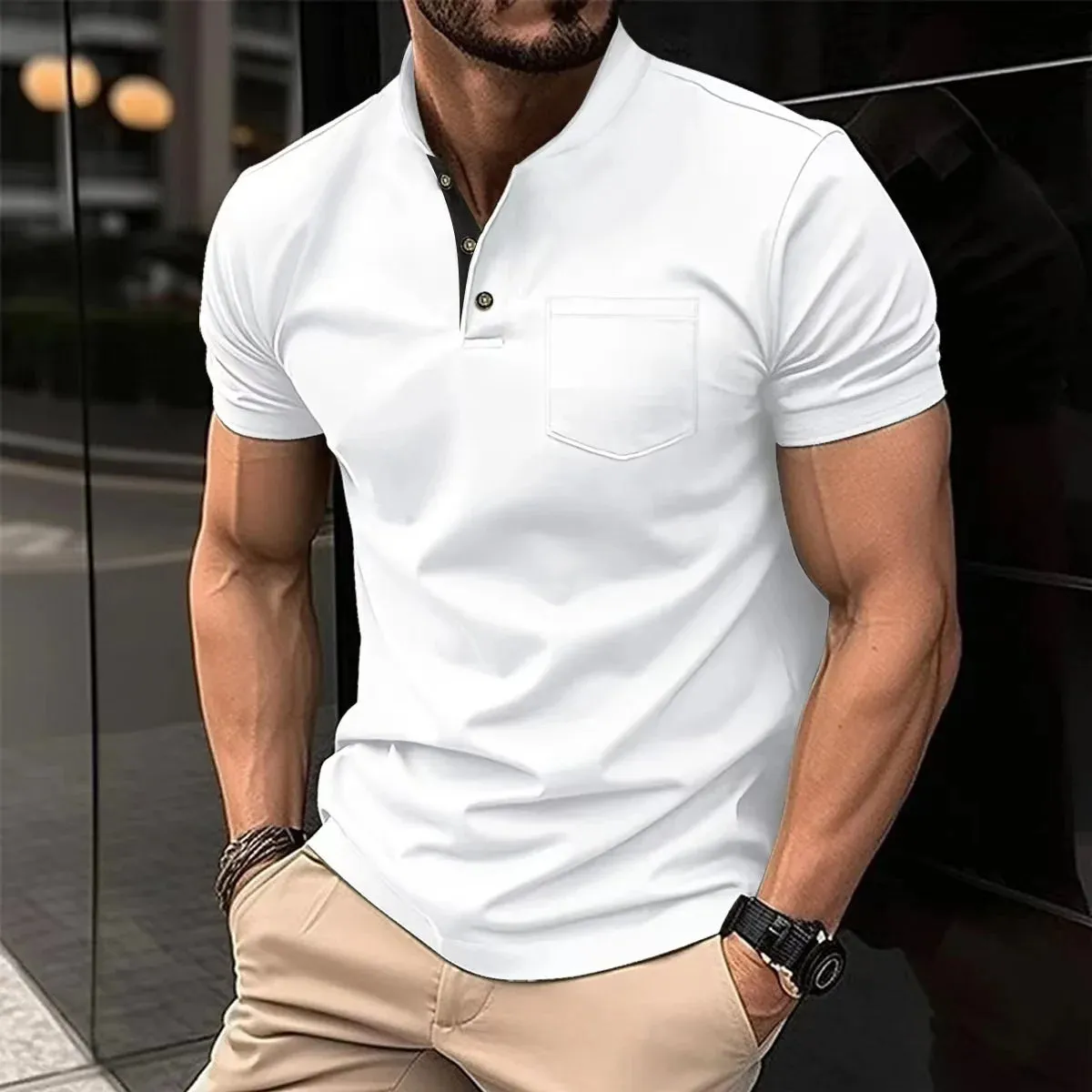 Men's Breathable Summer Polo T-Shirt – Lightweight, Moisture-Wicking, Casual Short Sleeve Henley Collar Shirt