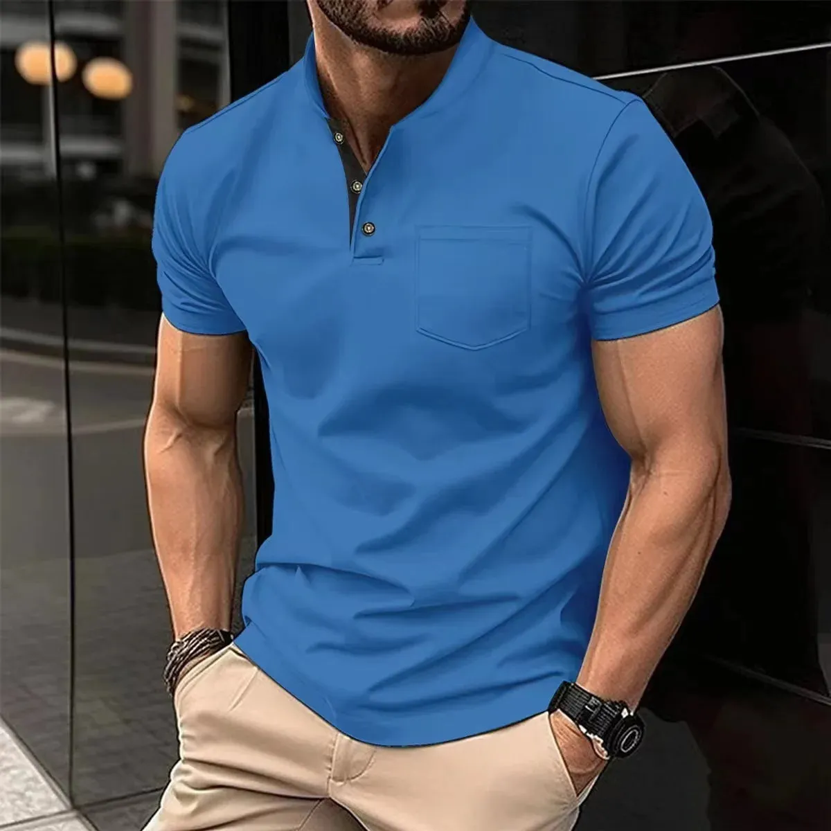 Men's Breathable Summer Polo T-Shirt – Lightweight, Moisture-Wicking, Casual Short Sleeve Henley Collar Shirt