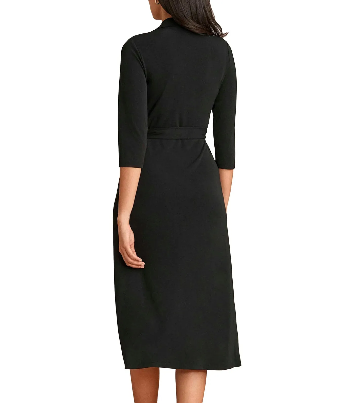 Midi Length Collared Wrap Dress Black