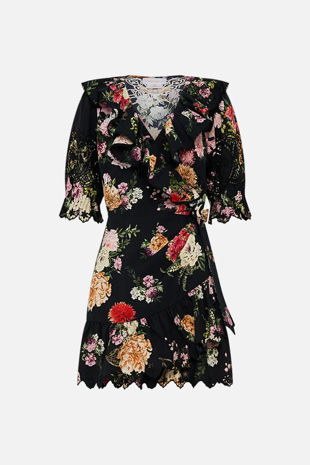 MINI WRAP DRESS WITH PUFF SLEEVE ADORNED IN ALEXANDRIA