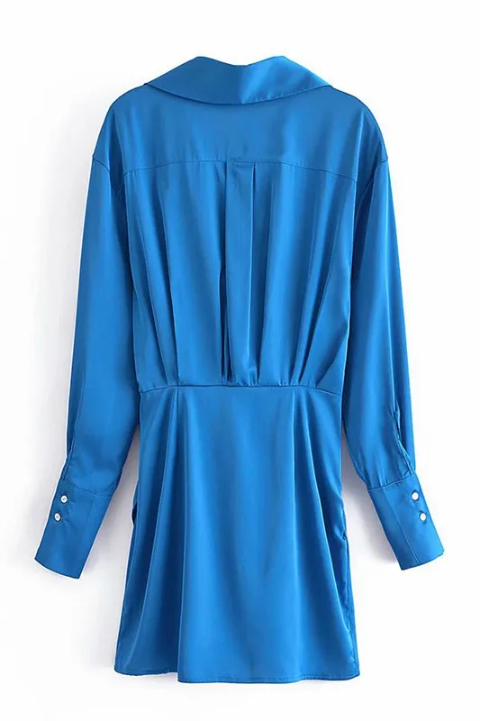 Miranda Long Sleeve Wrap Blue Mini Dress