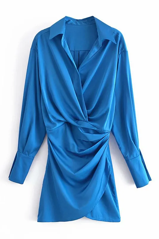 Miranda Long Sleeve Wrap Blue Mini Dress