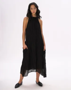 Mock Neck Crinkled Cotton Linen Tank Dress