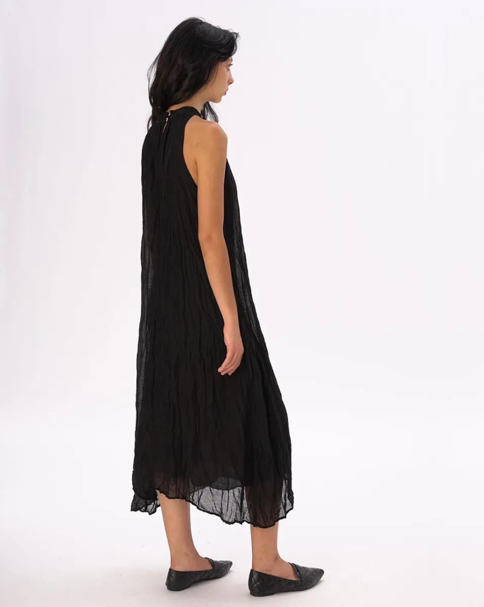 Mock Neck Crinkled Cotton Linen Tank Dress