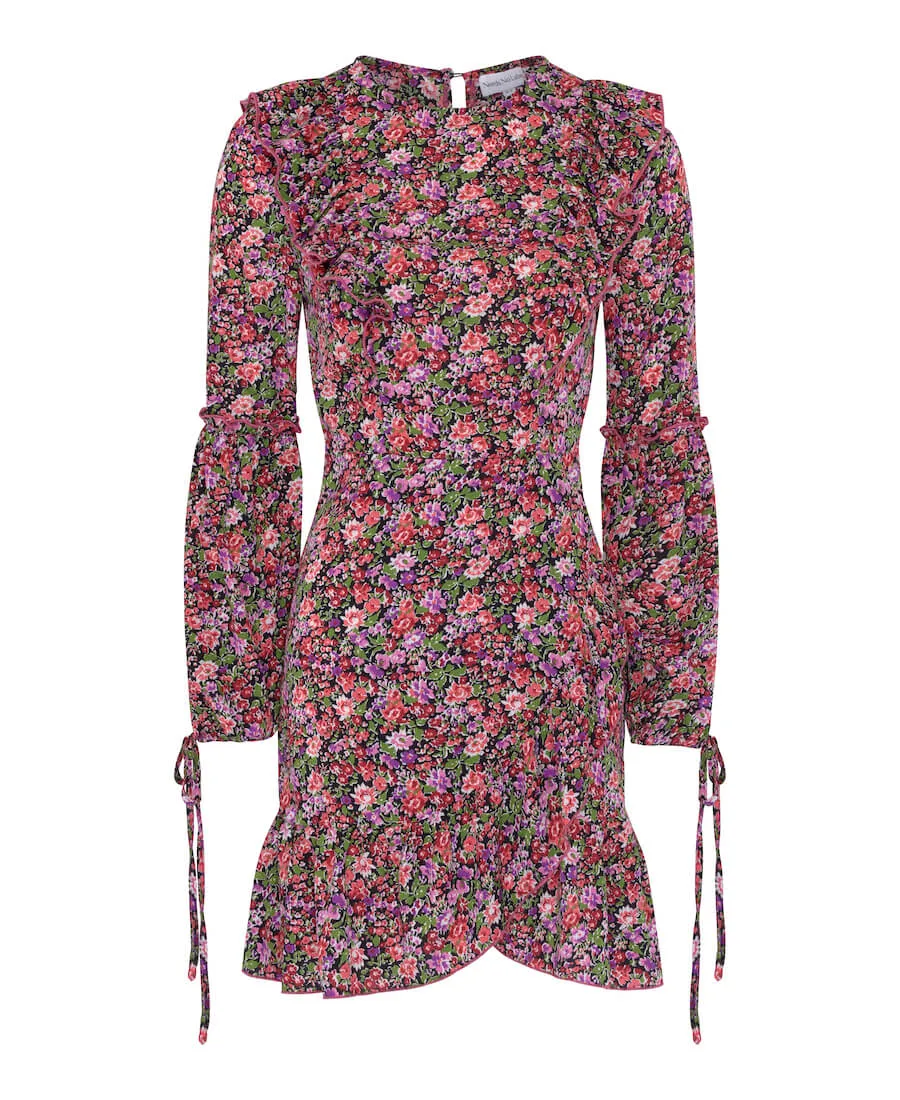 Multicoloured Floral Ruffle Hem Mini Dress