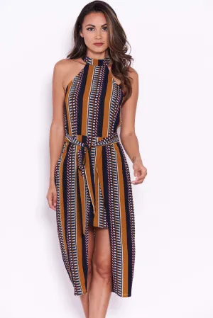 Mustard Aztec Print Midi Dress