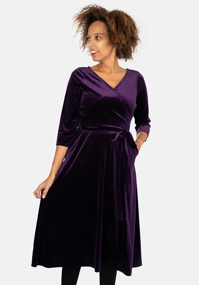 Natalya Purple Velvet Midi Dress