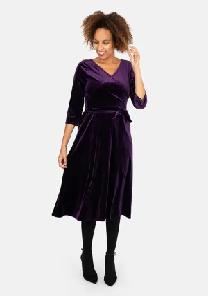 Natalya Purple Velvet Midi Dress