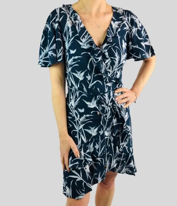 Navy Bird Print Dress