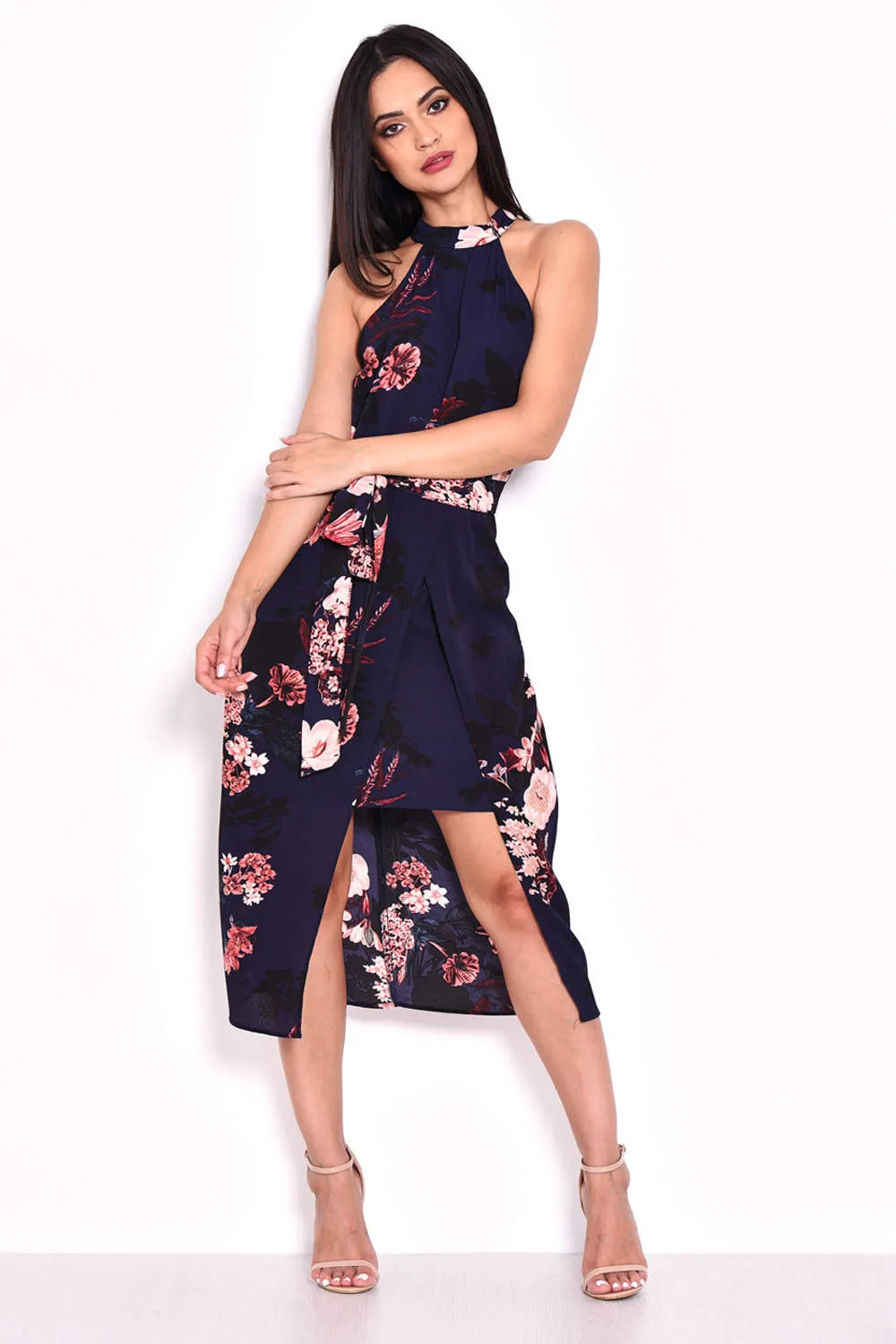 Navy Floral Choker Dress