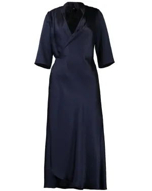 Navy Hammered Silk Cusp Wrap Dress