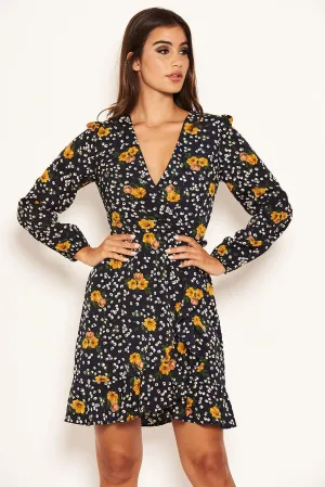 Navy Mixed Floral Wrap Dress