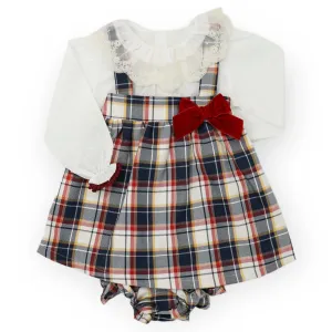 Navy Tartan Pinafore Dress Outfit | Valentina Bebes (3M - 6Y)