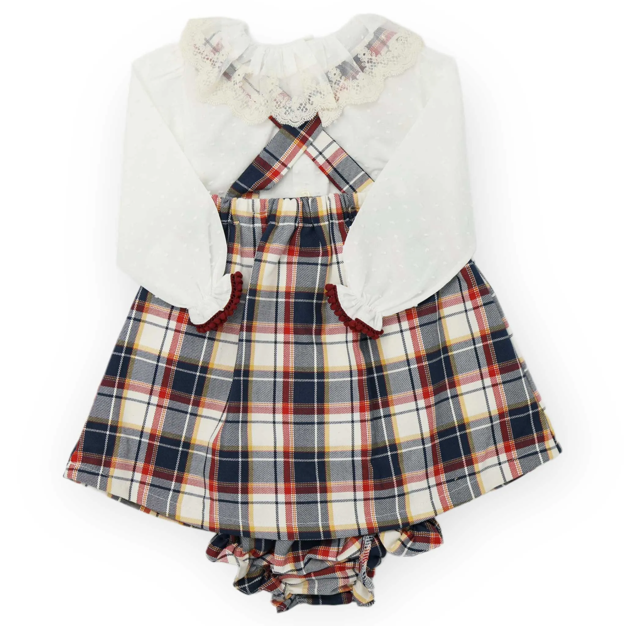 Navy Tartan Pinafore Dress Outfit | Valentina Bebes (3M - 6Y)