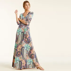Navy Vintage Paisley Venechia Maxi Wrap Dress