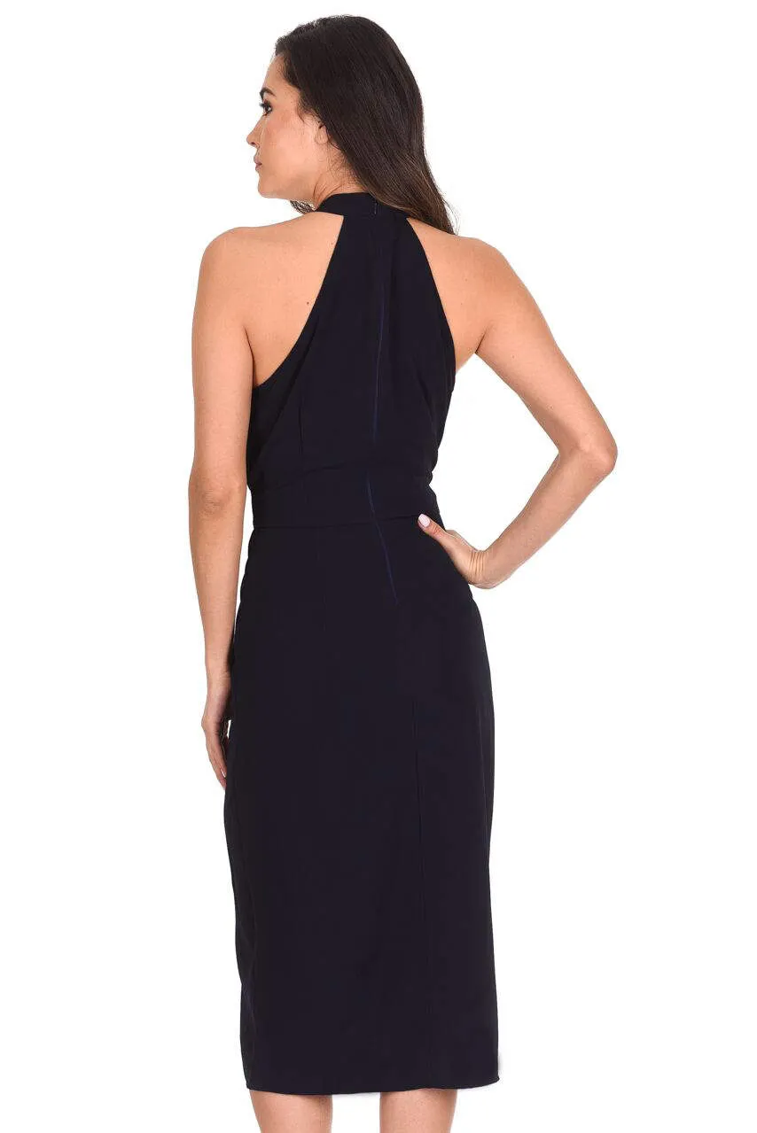 Navy Wrap Skirt Cut In Neck Dress