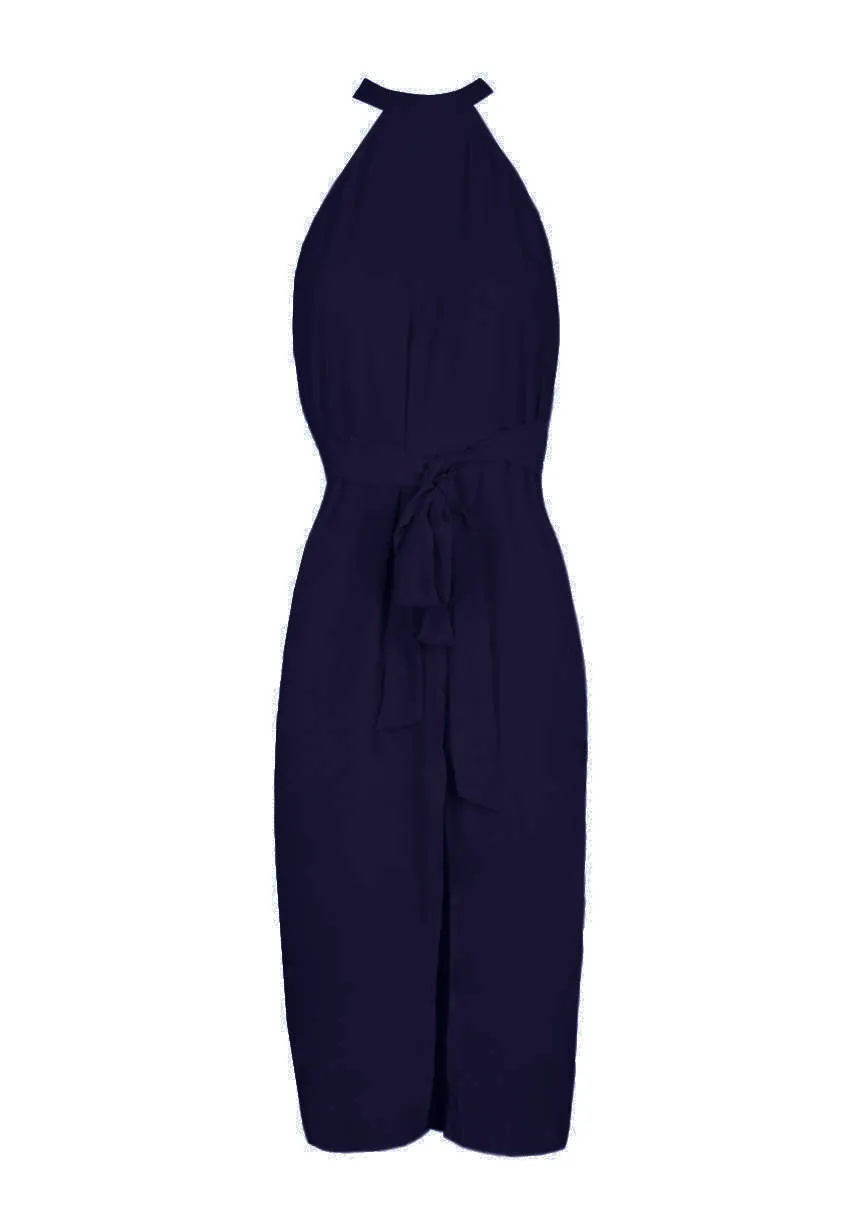 Navy Wrap Skirt Cut In Neck Dress