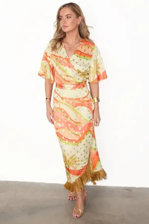 Never Fully Dressed Pastel Palm Ceryes Wrap Dress - Multi