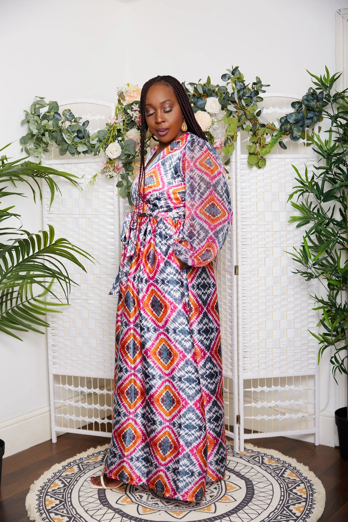 New in Adire multicoloured Silk Print Maxi Dress - Adesuwa